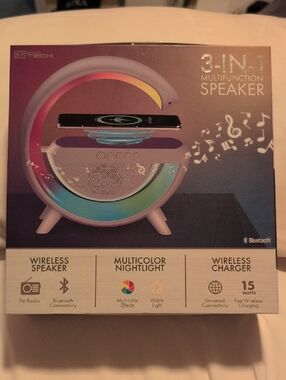 3-in-1 Wireless Speaker with Multicolor Nightlight and Wireless Charger - Purple